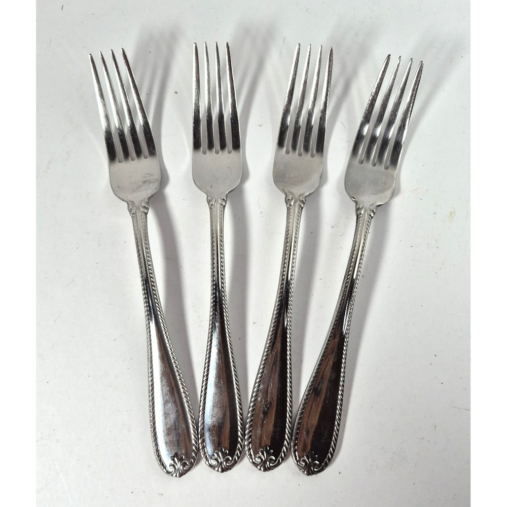 Set of4 Lenox TUDOR BEAD Augusta Stainless 18/10 Rope Edge Dinner Forks Flatware